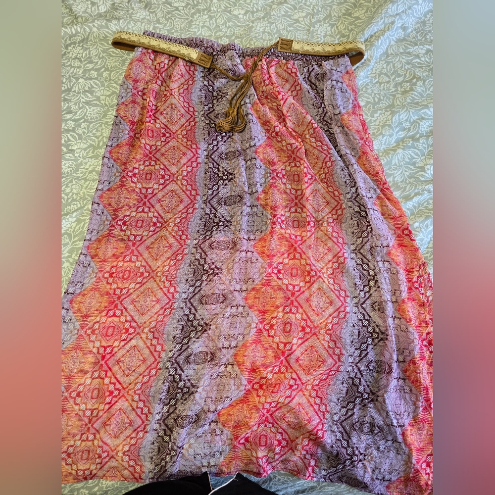 Faded Glory Vibrant Pink and Purple Midi Skirt